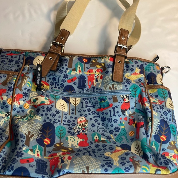Lily Bloom Who Let The Dogs Out Shoulder Bag Tote Purse Multi Pocket Blue - Picture 5 of 8